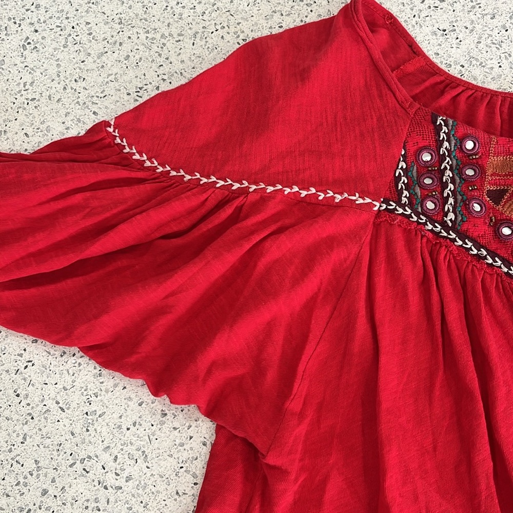 Free People Red Embroidered Top - Picture 4 of 6